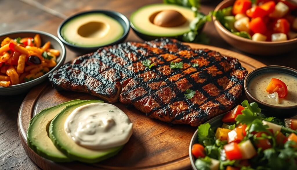 Mexican chipotle steak with complementary side dishes Mexican chipotle steak with complementary side dishes