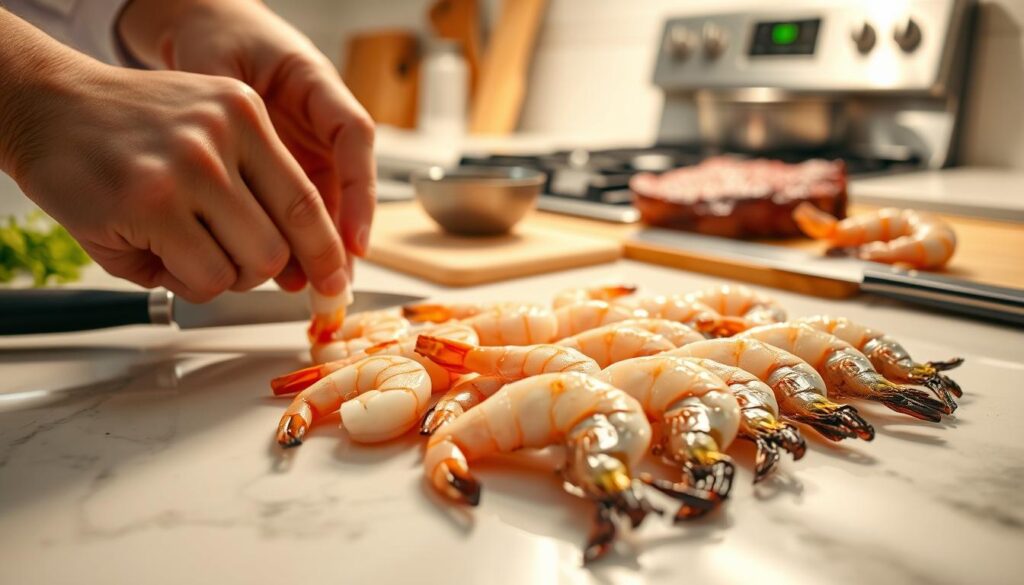 preparing shrimp for easy steak and shrimp dinner preparing shrimp for easy steak and shrimp dinner