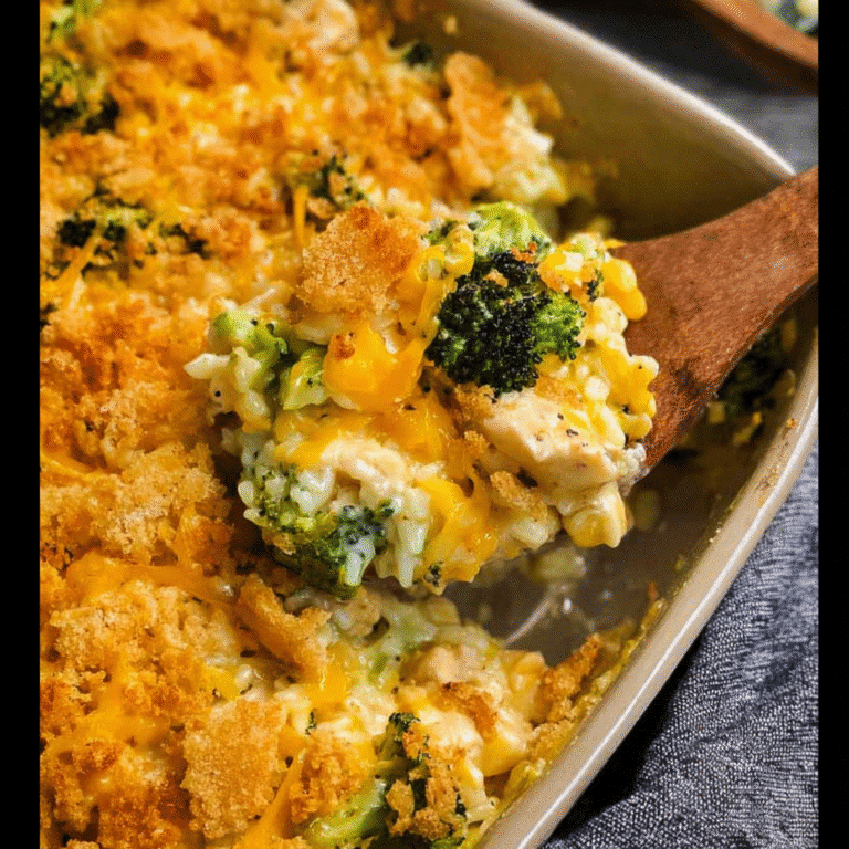 Chicken broccoli rice casserole fresh from the oven
