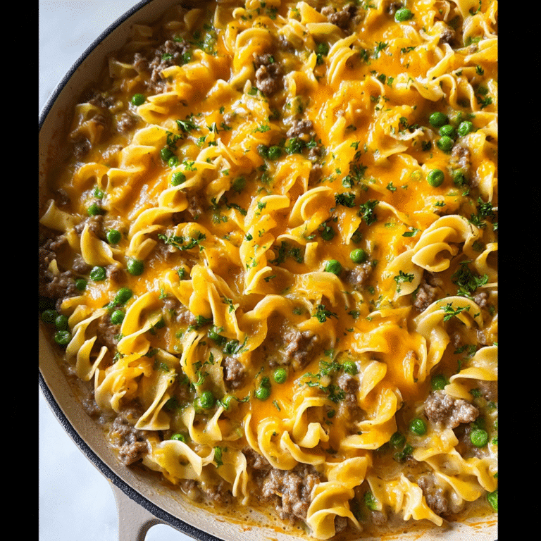 Ground beef stroganoff served with egg noodles and cheese