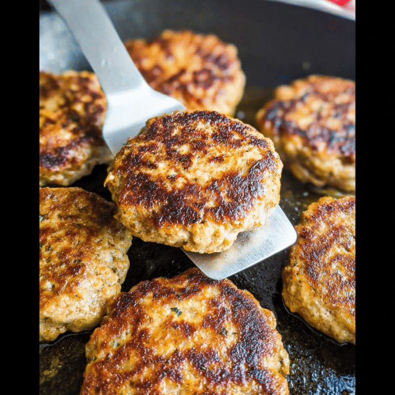 Chicken sausage patties on a rustic plate